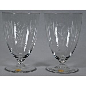 Set of (2) Fine Crystal Wine Glasses 12 oz Cut Wheet Floral Design Germany